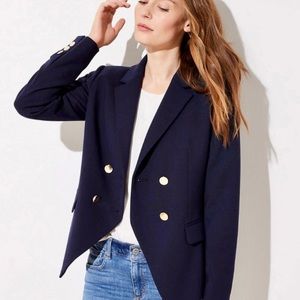 LOFT double breasted blazer with gold button accents.